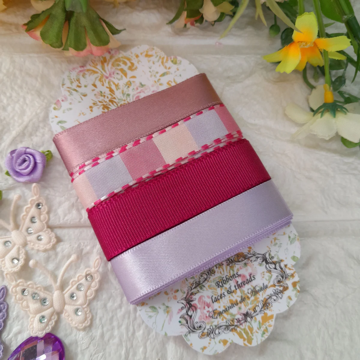 Kit de Fitas e Enfeites Coordenados Tons de Rosa e Lilas | Scrapbook Criativo, Artes e Hobby - Imagem 3