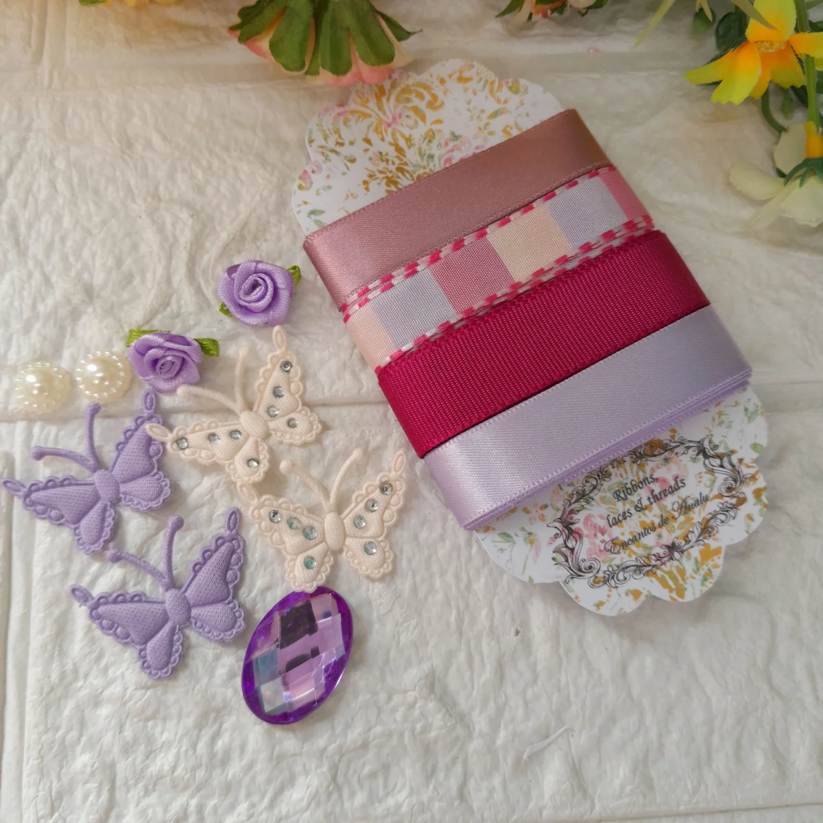Kit de Fitas e Enfeites Coordenados Tons de Rosa e Lilas | Scrapbook Criativo, Artes e Hobby