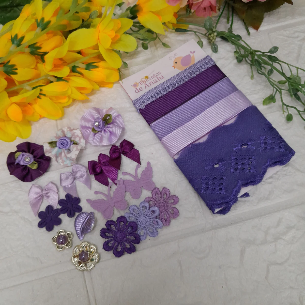 Kit de Fitas, Aviamentos e Enfeites Coordenados Tons Roxo e Lilas | Scrapbook Artes e Hobby - Imagem 3