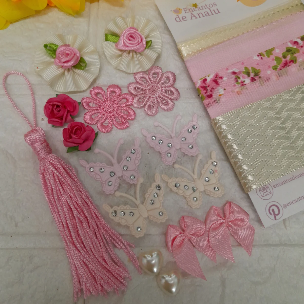 Kit de Fitas e Enfeites Coordenados Rosa e Bege | Scrapbook, Artesanato Criativo e Hobby - Imagem 2