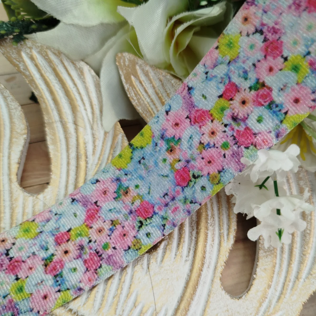 Fita Gorgurão Lurex 38mm No 09 -Estampa Mini Flores Coloridas - Imagem 1