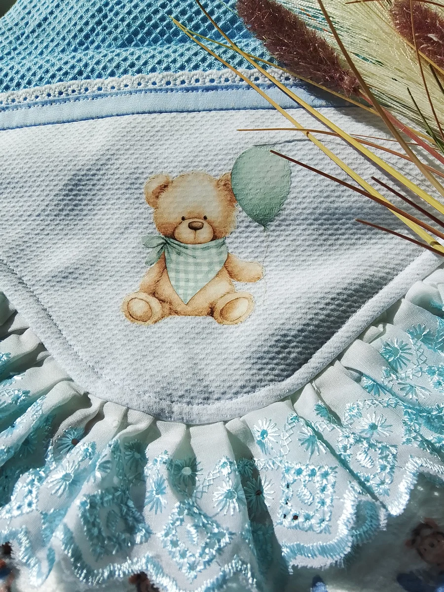 Manta em Piquet e Fleece Bebê Ursinho com babado - Imagem 1