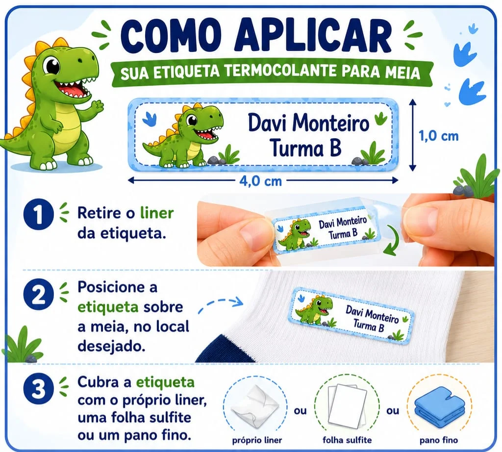 Kit com 24 Etiquetas Termocolante para Meias | Etiquetas para Meia | Etiquetas para meia escolar - Imagem 3