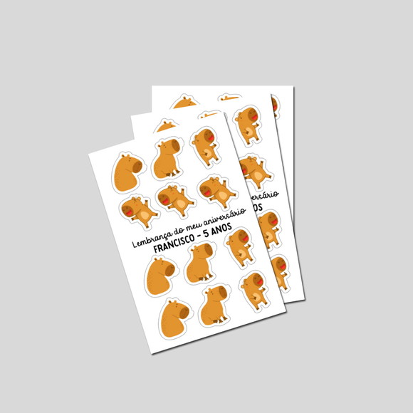 Lembrancinha Cartela de Adesivos Capivara