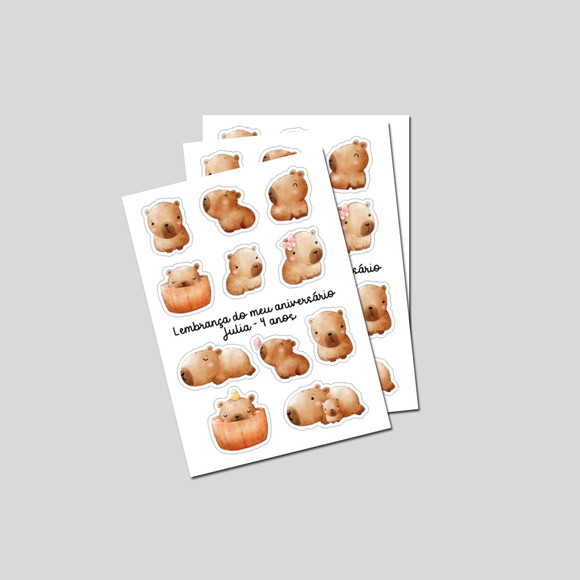 Lembrancinha Cartela de Adesivos Capivara