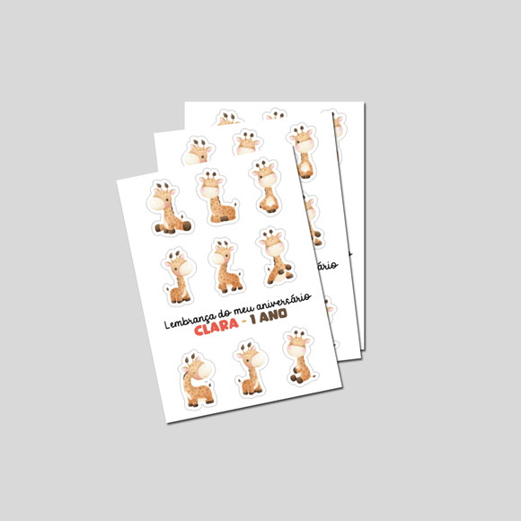 Lembrancinha Cartela de Adesivos Girafas