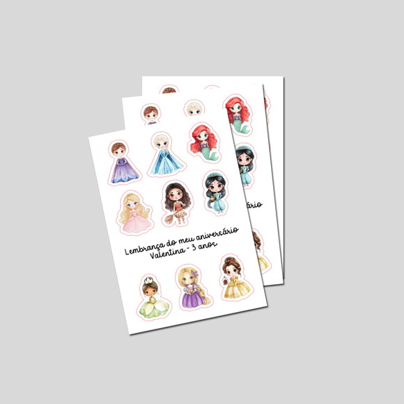 Lembrancinha Cartela de Adesivos Princesas