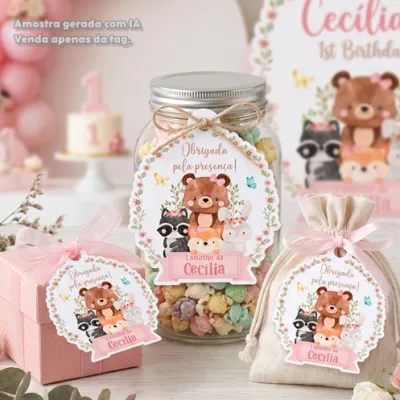 30 TAGS DE CORTE ESPECIAL PARA LEMBRANCINHAS TEMA BOSQUE MENINA AQUARELA