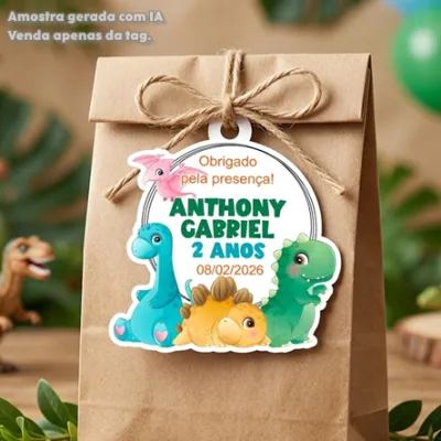 30 TAGS DE CORTE ESPECIAL PARA LEMBRANCINHAS TEMA DINOSSAURO AQUARELA
