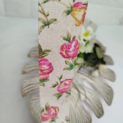 Fita de Tecido Rustico Estampa de Flores em Tons Rosa e Pink - Artesanato e Costura Criativa