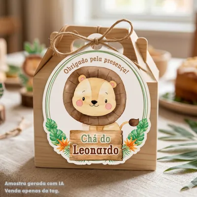 30 TAGS DE CORTE ESPECIAL PARA LEMBRANCINHAS TEMA LEÃO SAFARI AQUARELA