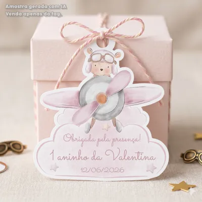 30 TAGS DE CORTE ESPECIAL PARA LEMBRANCINHAS TEMA URSINHA AVIADORA AQUARELA