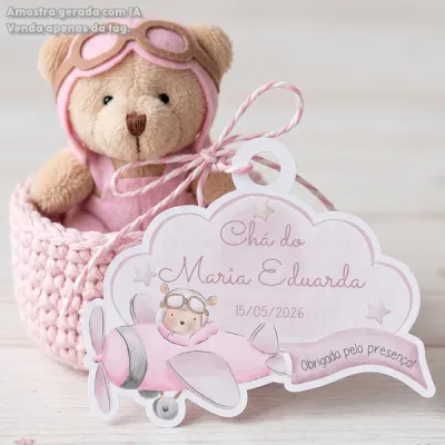 30 TAGS DE CORTE ESPECIAL PARA LEMBRANCINHAS TEMA URSINHA AVIADORA AQUARELA O TEMPO VOA