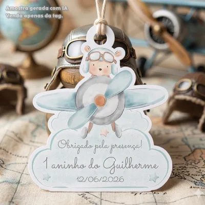 30 TAGS DE CORTE ESPECIAL PARA LEMBRANCINHAS TEMA URSINHO AVIADOR AQUARELA