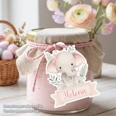 30 Tags Personalizadas Elefantinha Aquarela Lembrancinha Chá de Bebê Maternidade e Aniversário