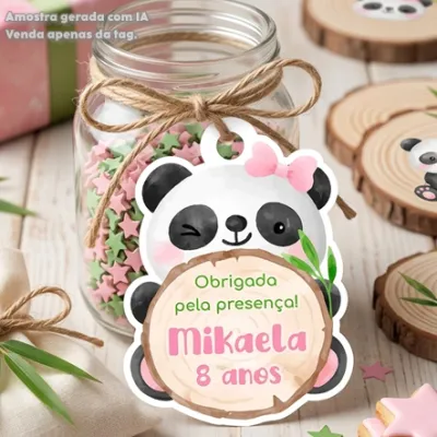 30 TAGS DE CORTE ESPECIAL PARA LEMBRANCINHAS TEMA PANDINHA AQUARELA MENINA
