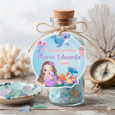 30 TAGS DE CORTE ESPECIAL PARA LEMBRANCINHAS TEMA SEREIA AQUARELA
