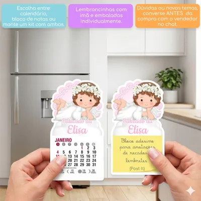 10 Lembrancinha Personalizada Festa Anjinha Mini Calendário ou Bloco de Recado