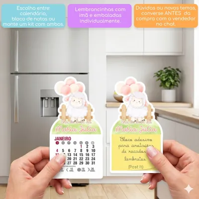 KIT COM 10 MINI CALENDÁRIO OU BLOCO DE RECADO OVELHINHA AQUARELA