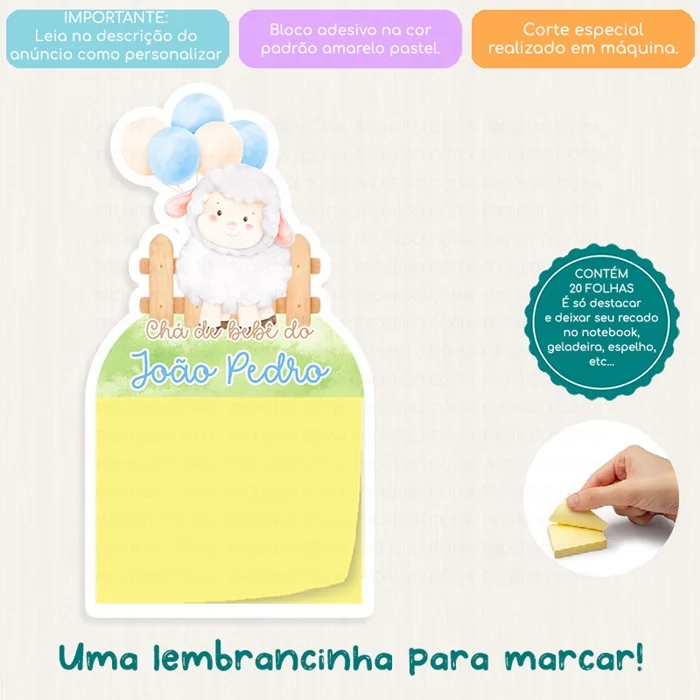 KIT COM 10 MINI CALENDÁRIO OU BLOCO DE RECADO CARNEIRINHO AQUARELA - Imagem 3
