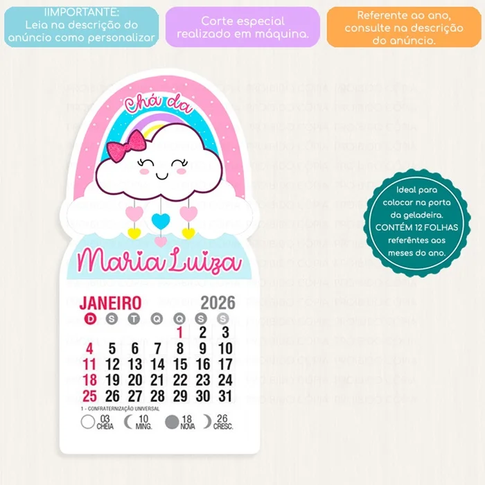 KIT COM 10 MINI CALENDÁRIO OU BLOCO DE RECADO CHUVA DE AMOR - Imagem 4