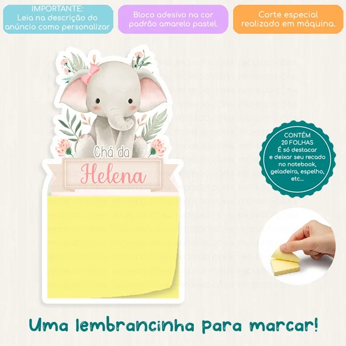 KIT COM 10 MINI CALENDÁRIO OU BLOCO DE RECADO ELEFANTINHA AQUARELA - Imagem 3