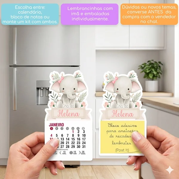 KIT COM 10 MINI CALENDÁRIO OU BLOCO DE RECADO ELEFANTINHA AQUARELA - Imagem 2