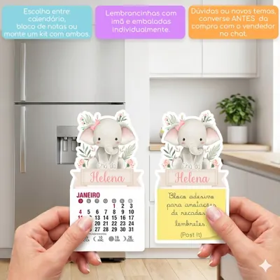KIT COM 10 MINI CALENDÁRIO OU BLOCO DE RECADO ELEFANTINHA AQUARELA