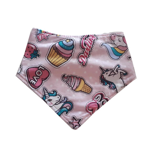 Babador atoalhado bandana Rosa unicórnio love ícones