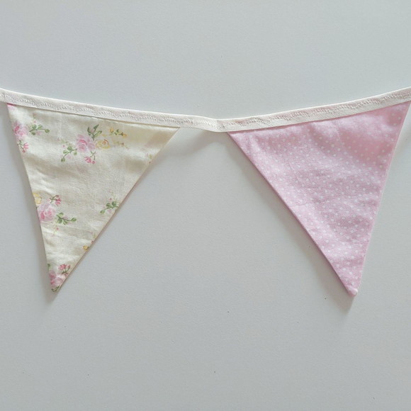 Bandeirinhas de Tecido Liberty Amarelo e Poá Rosa e Branco - Imagem 4