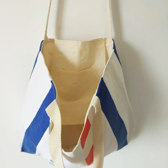 Bolsa Shoulder Tote Tudo Bonitinho Sarja Algodão Cru Azul - Imagem 2