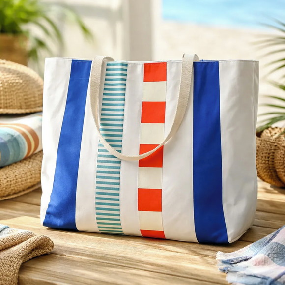 Bolsa Shoulder Tote Tudo Bonitinho Sarja Algodão Cru Azul - Imagem 4