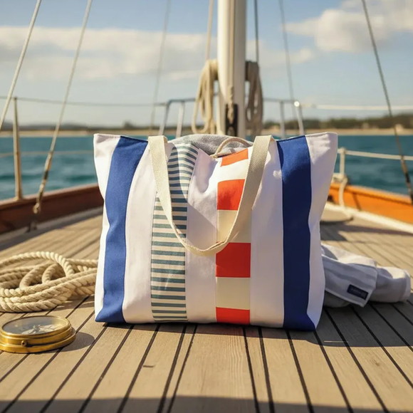 Bolsa Shoulder Tote Tudo Bonitinho Sarja Algodão Cru Azul - Imagem 3
