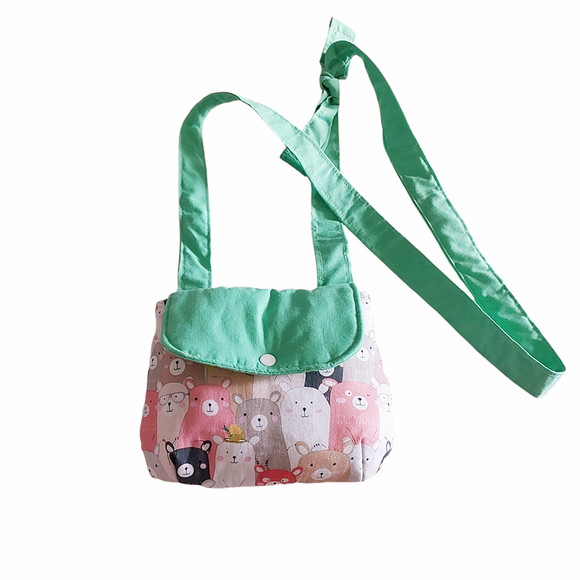Bolsa Tiracolo Infantil Ursos Coloridos/verde - Imagem 2