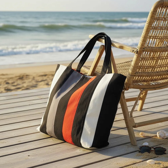 Bolsa Tote Bag Grande Listrada Colorida de Ombro Casual - Imagem 2