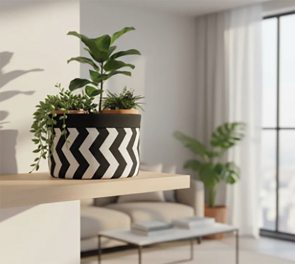 Cachepot Tecido Dupla Face Chevron Preto e Branco