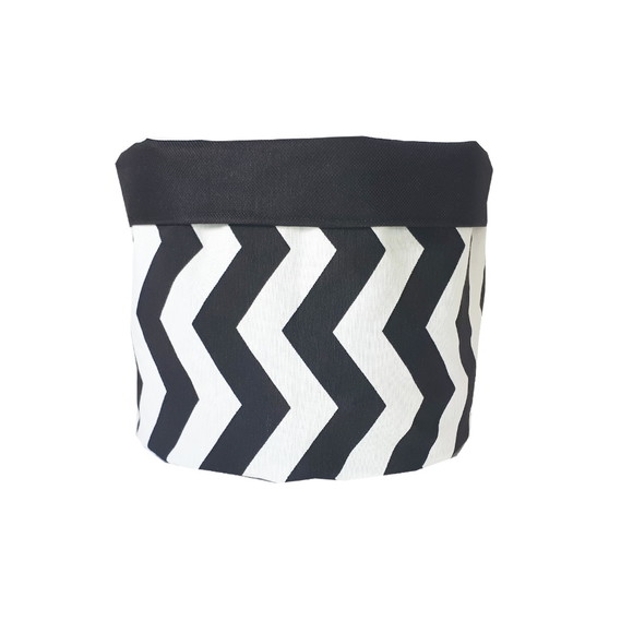 Cachepot Tecido Dupla Face Chevron Preto e Branco 25x25 - Imagem 2
