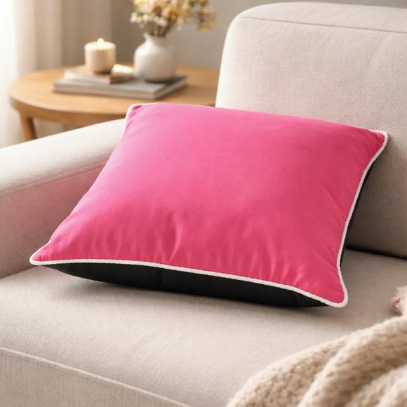Capa de Almofada Color Pink Preta com Cordão - Imagem 2