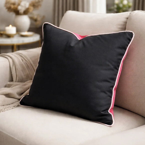 Capa de Almofada Color Pink Preta com Cordão - Imagem 3