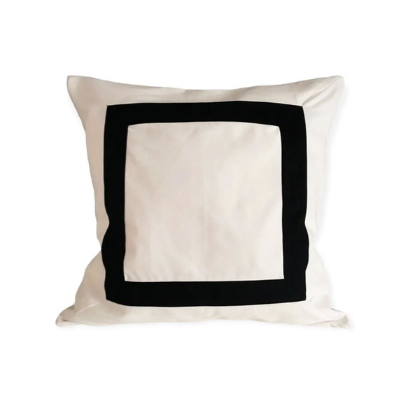Capa de Almofada Preta e Branca Quadrado Moldura 45 x 45