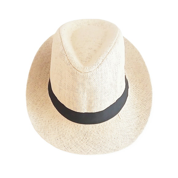 Chapéu creme panamá faixa preta