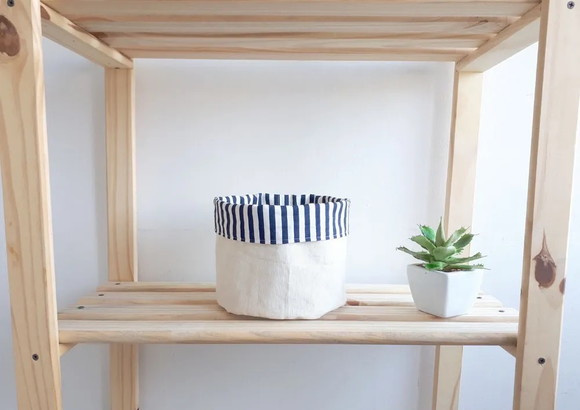 Eco Cesto de Tecido Listrado Azul Branco e Cru - Imagem 5