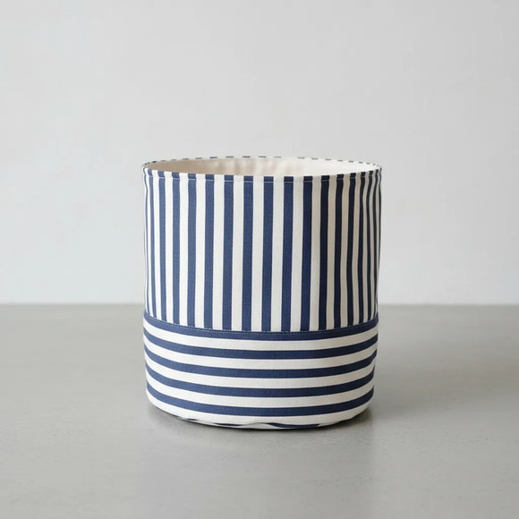 Eco Cesto de Tecido Listrado Azul Branco e Cru - Imagem 2