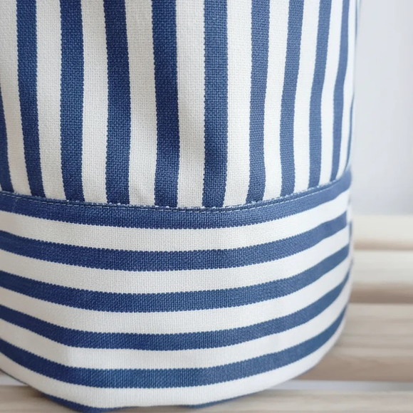 Eco Cesto de Tecido Listrado Azul Branco e Cru - Imagem 3