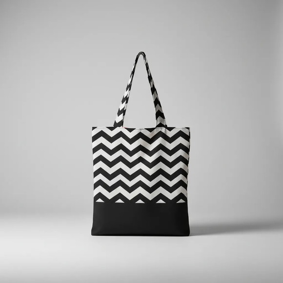 Tote Bag Chevron Branco e Preto / Laranja - Imagem 5