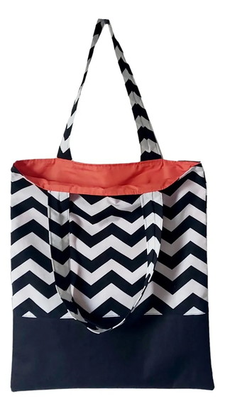 Tote Bag Chevron Branco e Preto / Laranja - Imagem 3