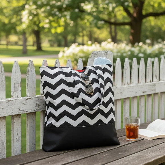 Tote Bag Chevron Branco e Preto / Laranja