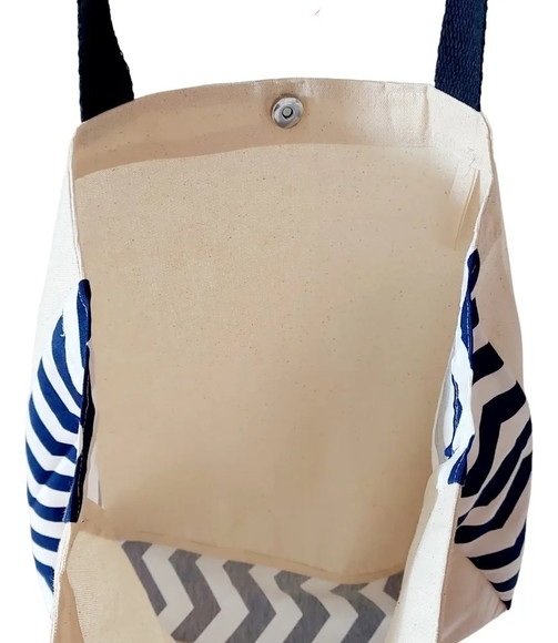 Tote Bag Crua com Detalhe Chevron Marinho - Imagem 4