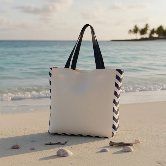 Tote Bag Crua com Detalhe Chevron Marinho - Imagem 2