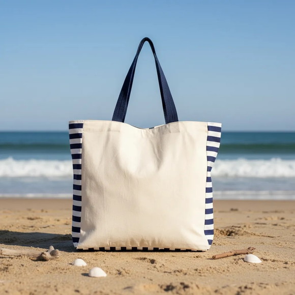 Tote Bag Crua com Detalhe Listrado Marinho - Imagem 2